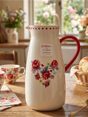 Cath Kidston Pitcher Jug with Red Handle and Floral Heart